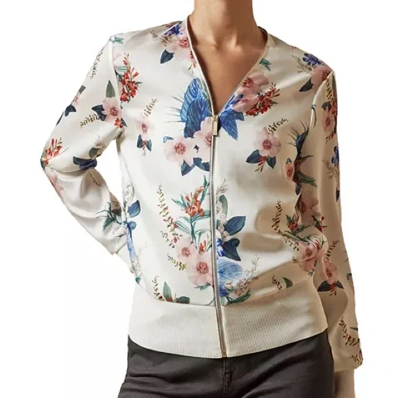 Ted Baker Floral Bomber Jacket - White and Multicolor NWT - Picture 8 of 11